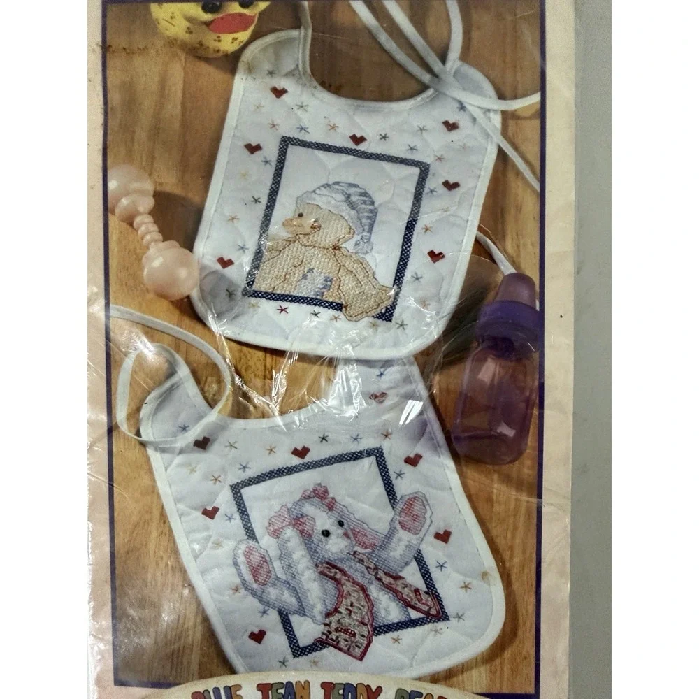 Bucilla Stamped Cross Stitch For Baby Bib Pair 43067 8.5